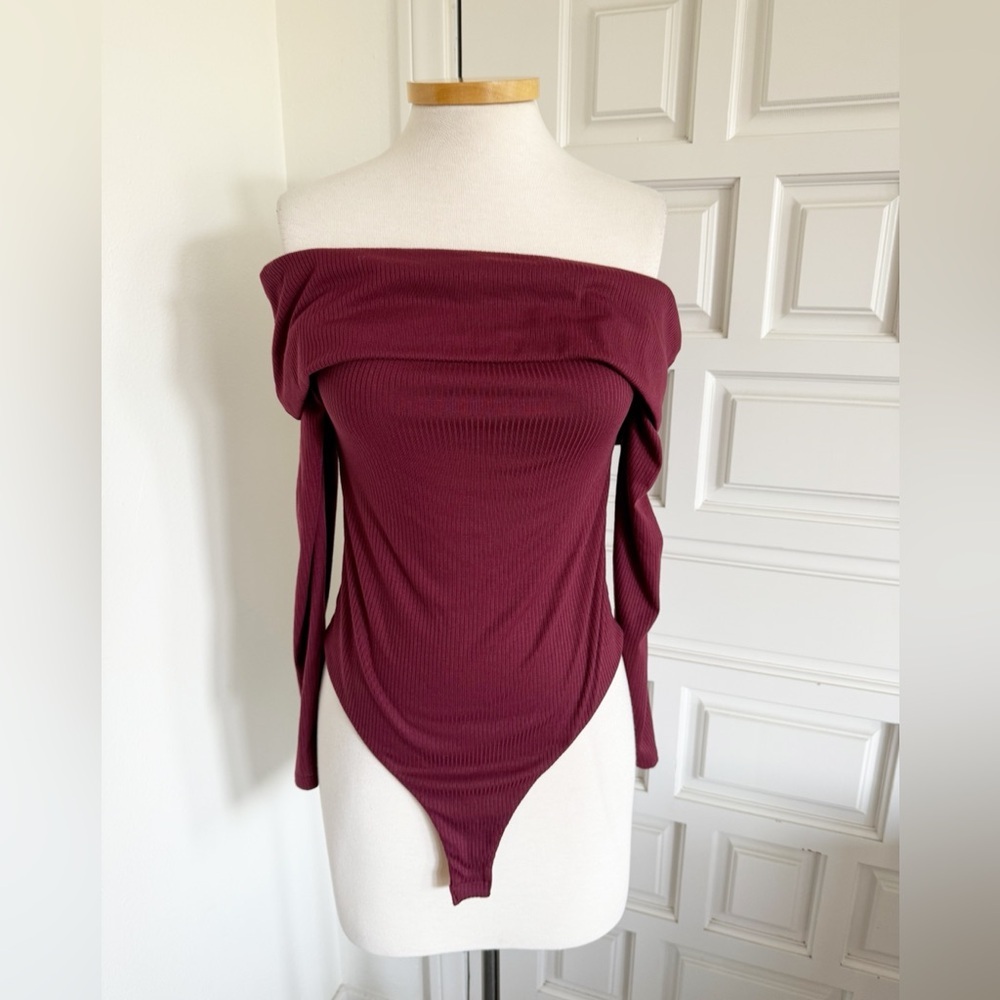 NWT AFRM x Nordstrom Maroon Bodysuit Off-the-shoulder Ribbed Small & Medium - Picture 16 of 16